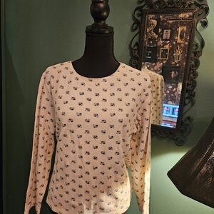 Women's Vibtage 90's Cream and Blue Patterned Thermal Top